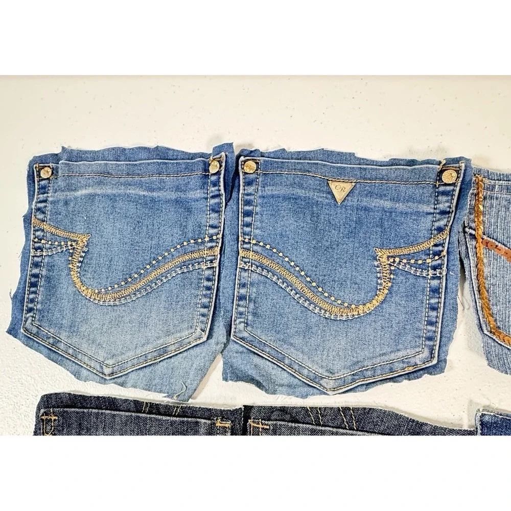 10 Denim Jean Back Pockets 5 Pairs Embroidered Rhinestone Crafts Sewing Upcycle